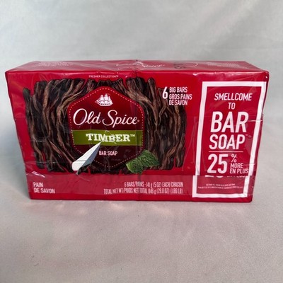 Old Spice Timber Bar Soap 6 pack, Big Bars 5 oz Each, Sealed, Hard to Find
