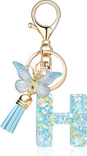 Fashion Alphabet Initial Letter Keychain Tassel Butterfly Pendant Key Ring for P