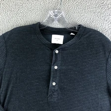 Billy Reid Henley Shirt Mens Medium Gray Striped Long Sleeve Casual Cotton Blend