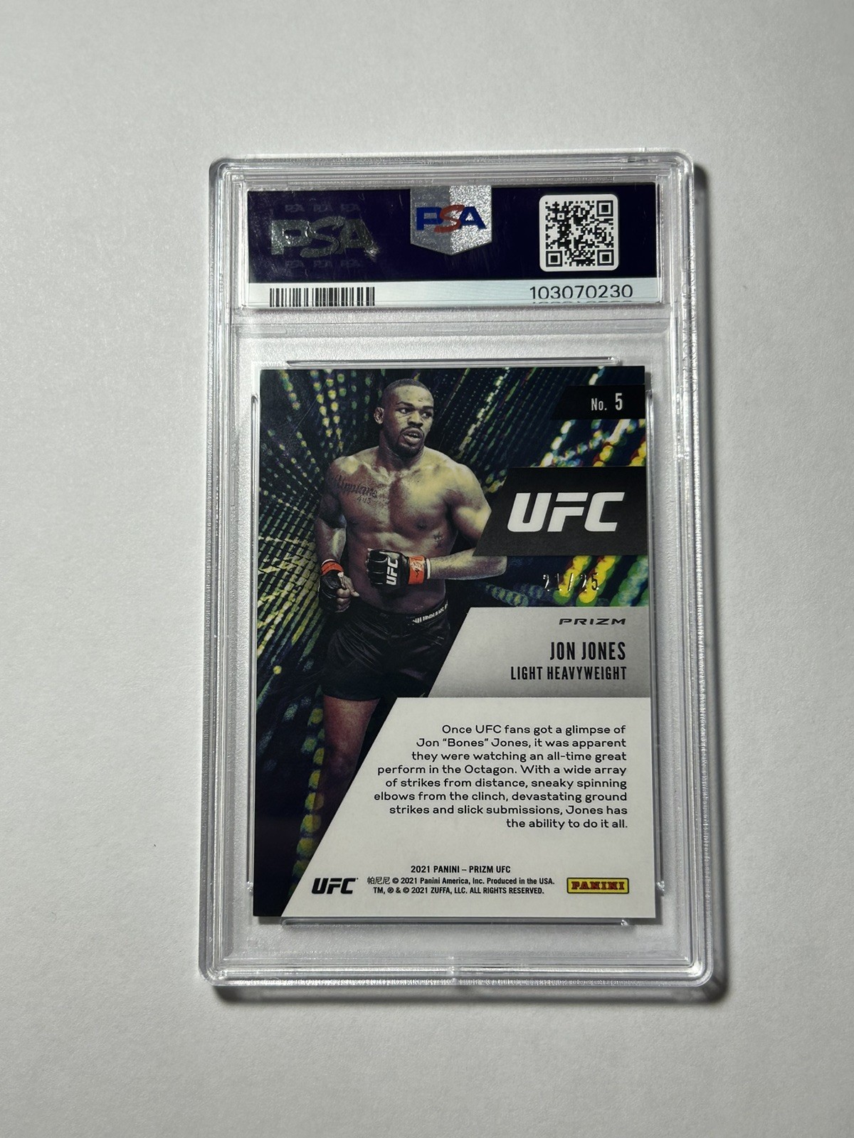 2021 Panini Prizm UFC Jon Jones Instant Impact Green Pulsar /25 PSA 8 #5 view 3