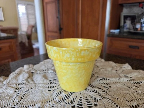 Stangl Pottery Caughley Yellow Spongeware Tiffany & Co Flower Pot - 4" tall