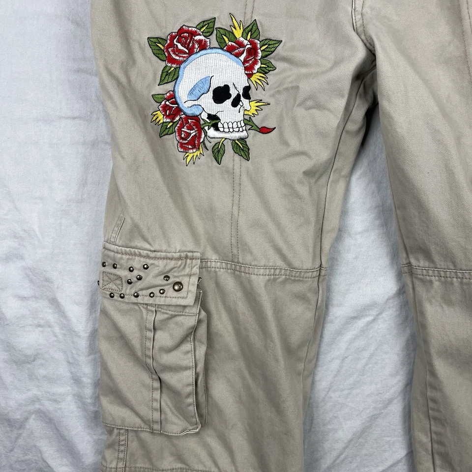 Vintage Ed Hardy Cargo Pants Women 29 Paratrooper Y2K Patches Studded Rhinestone - Image 4 of 4