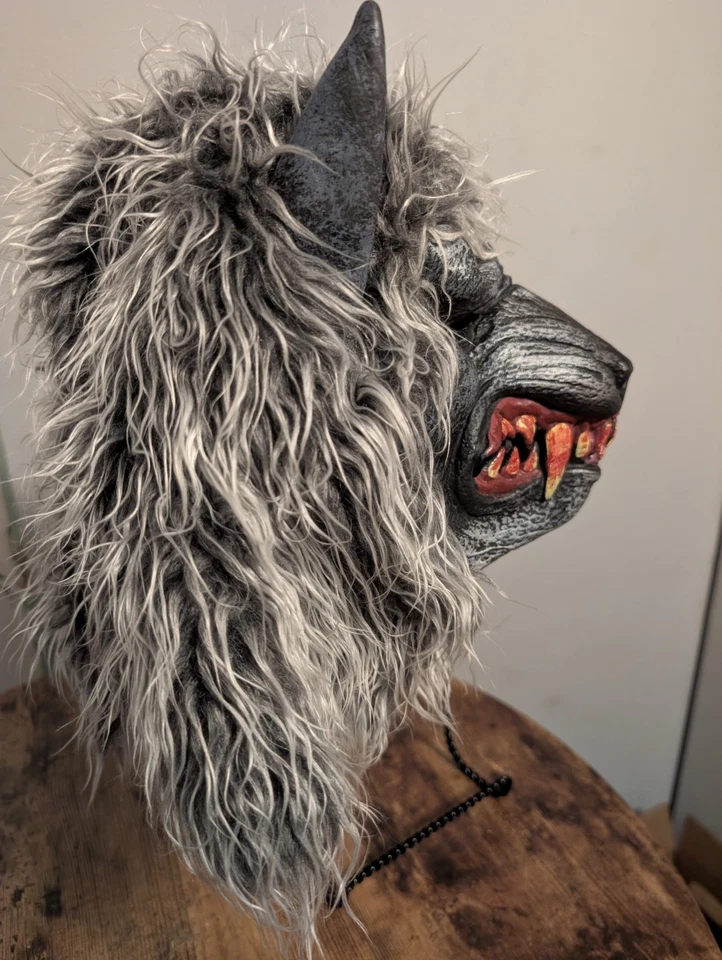 Gray Werewolf Mask  Adult Halloween Scary Open Eye Holes Covers Head  - Image 4 of 4