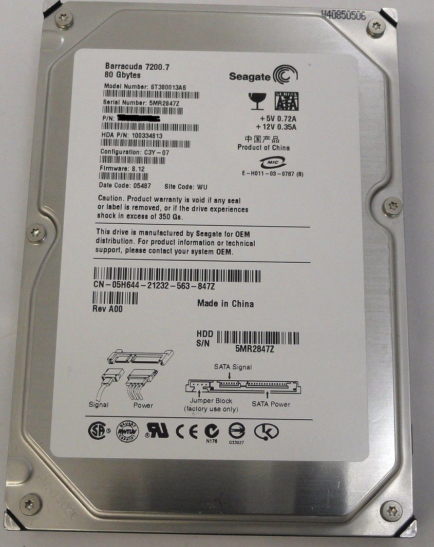Seagate Sun 80GB SATA 7200rpm 3.5"" HDD ( ST380013AS 9W2812-007 540-6520-01 ) REF