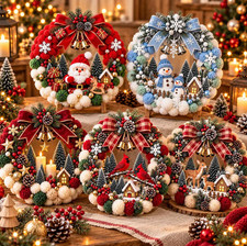 Christmas Pom Pom Wreath DIY Kit, Holiday Craft Gift, Festive Door Decor