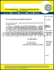 1960 Chrysler 300F Shop Manual Supplement 60 300 F Repair Service Carburetor