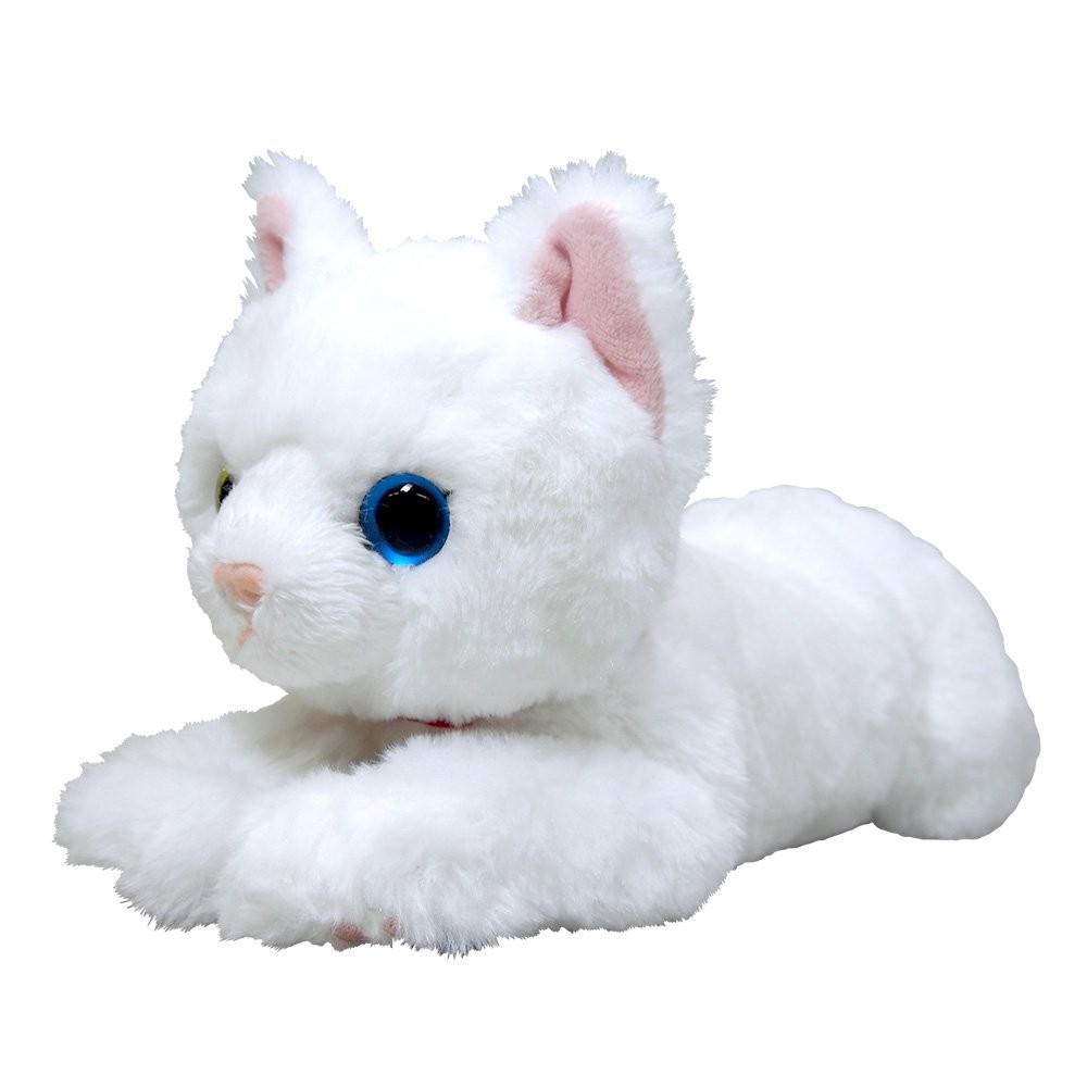 Soft White Japanese Cat Plush Toy with Odt Eyes S Size Includes Tracking