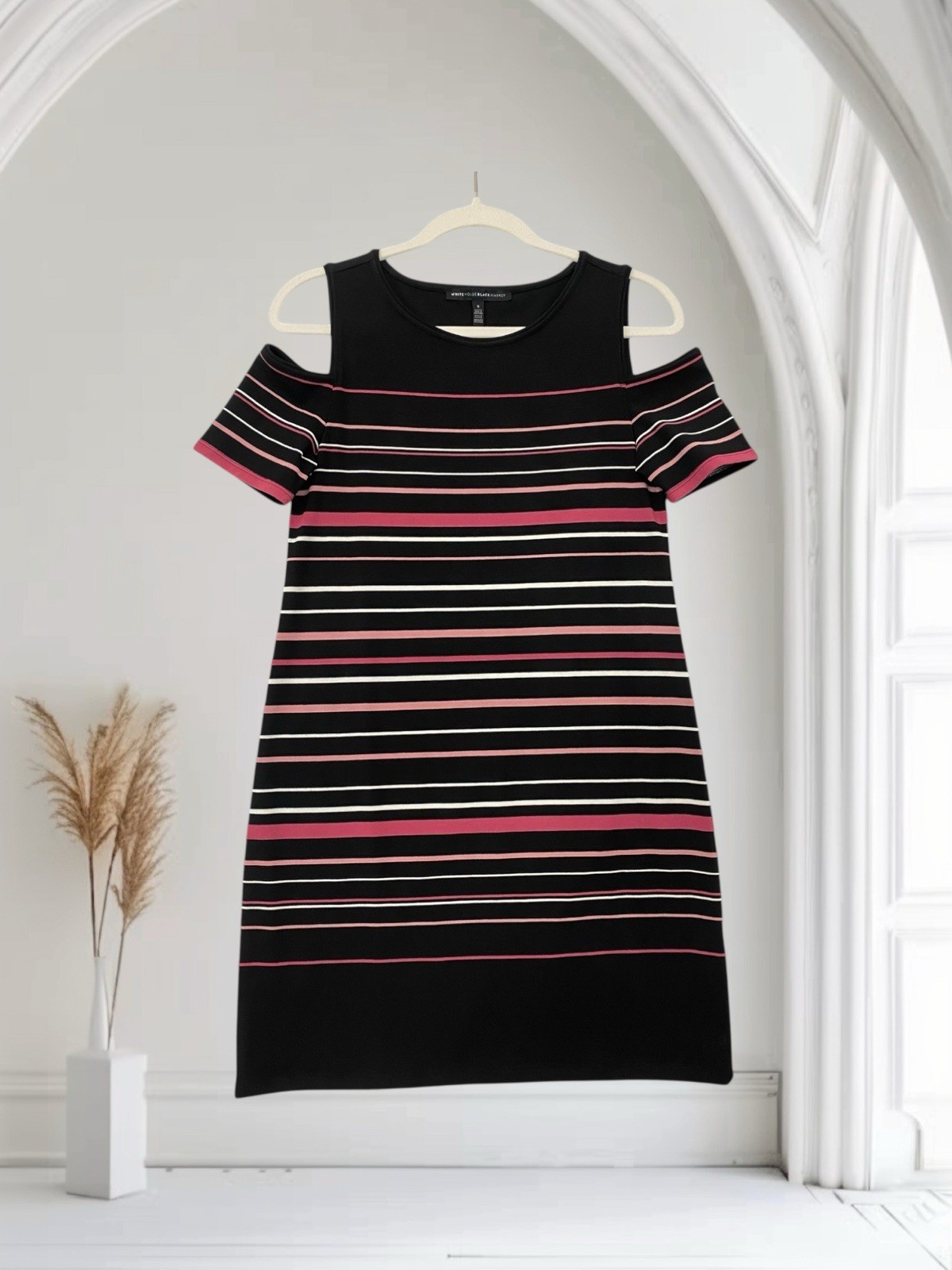 White House Black Market Womens Multi Stripe Cold Shoulder Dress Size Small