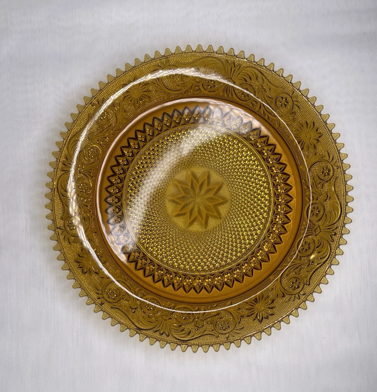 Indiana Glass Amber Tiara Sandwich Cake Serving Platter Plate 12” Sawtooth Edge