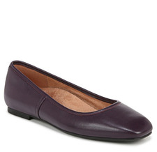 Vionic Orinda Square Toe Ballet Flats Winter Plum Purple Leather Womens 7.5 EU38