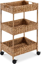 3-Tier Water Hyacinth Rolling Nursery Caddy W/Wheels, Utility Cart, Storage Orga