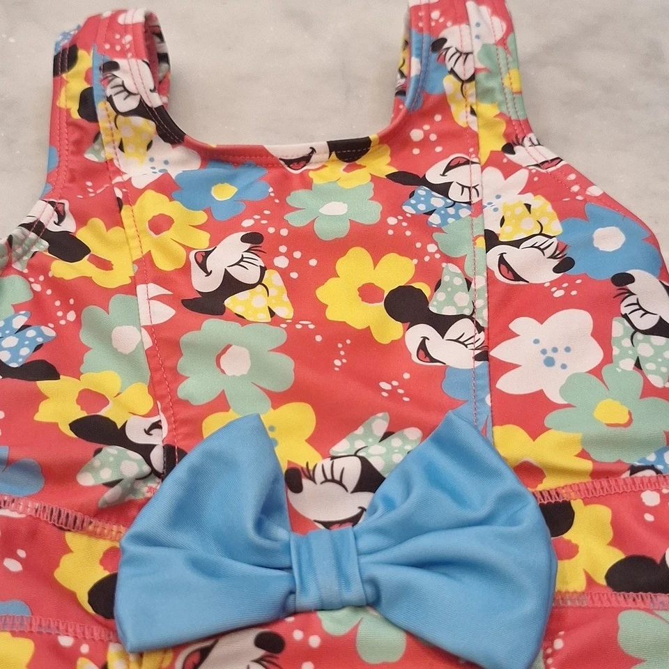 Traje de baño Disney floral Minnie Mouse niños talla pequeña espalda abierta una pieza rosa azul Foto 2 de 4