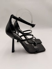 Women’s Versace Safety Pin heeled sandals Black Leather Size 36