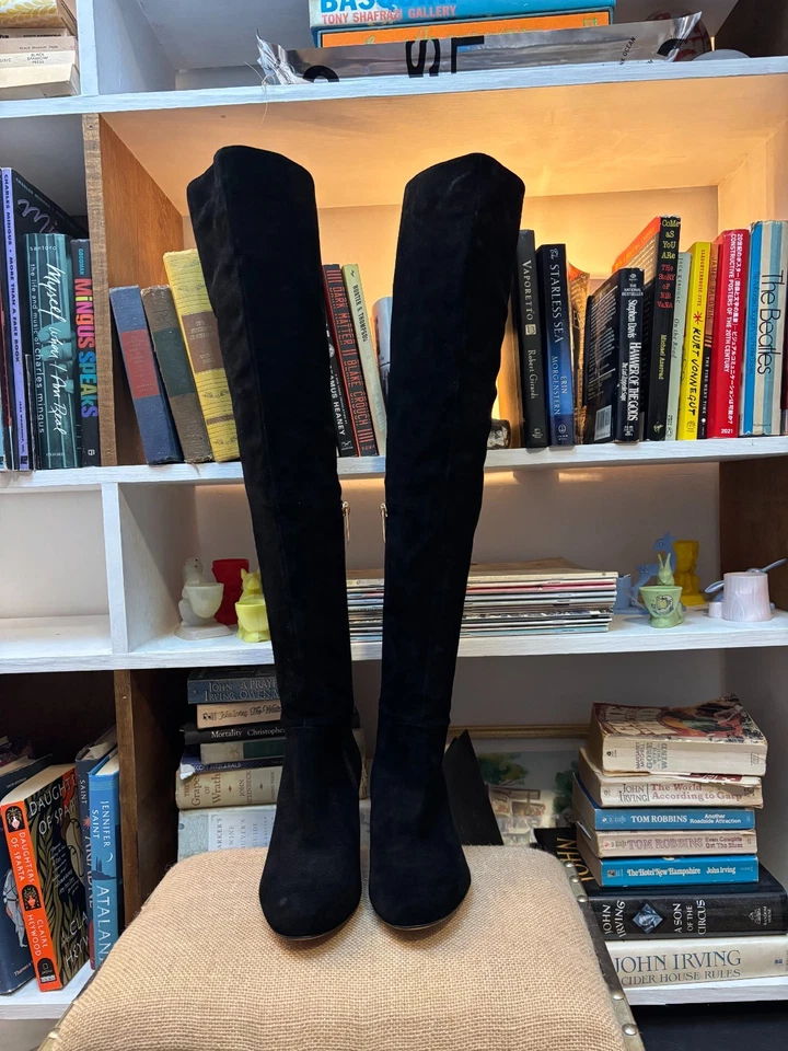 L'AGENCE Mujer Negro Gamuza Sobre la Rodilla Botas EU 36 US 6 Tacón Bajo Nuevas Foto 4 de 4