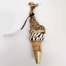 St. John Giraffe Wine Bottle Stopper NWT Gold Tone Black White Heavy Animal