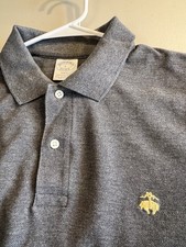 Brooks Brothers Slim Fit Polo Shirt Gray Mens L Embroidered Cotton Short Sleeve