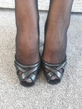 Scarpe corte Oasis donna nere pelle di serpente tacco a spillo grosso taglia 6 indossate due volte