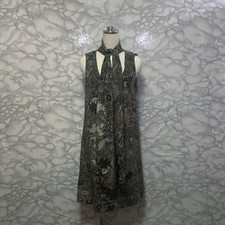 ALEXANDER McQUEEN Bow Tie Design Dress 44cm Chest 96cm Length Silk Dark Khaki