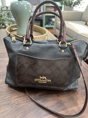 Coach Mini Emma Satchel Leather Exotic Snake Trim Signature Canvas