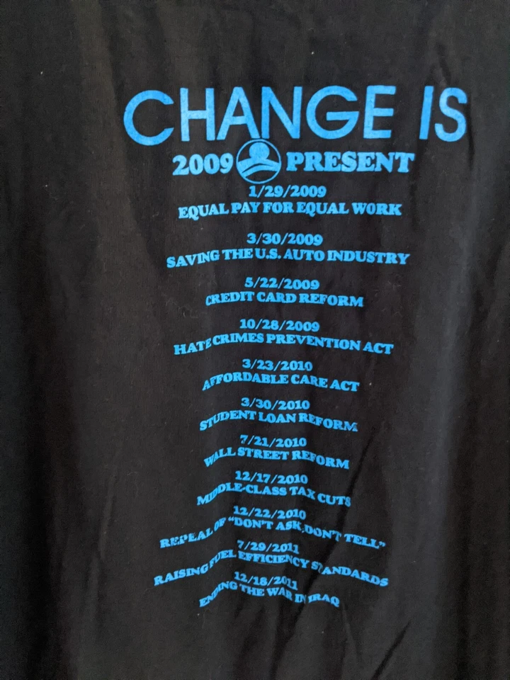 Camiseta De Colección BARACK OBAMA "Change Is" 2009 Elecciones Presidenciales Para Hombre Y2k Retro Foto 4 de 4