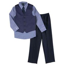 George Toddler  Boys 4 Piece Blue Holiday Dress Up Outfit Suit Tie  Vest