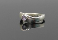 MARVELOUS VINTAGE GENUINE AMETHYST STERLING SILVER WAVY BAND RING SIZE 7