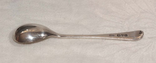 EDWARDIAN STERLING SILVER FIDDLE BACK MUSTARD POT SPOON - CHESTER 1908 - Bild 3 von 13