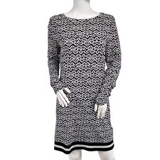 Michael Kors Black Floral Stretch Long Sleeve Lightweight Shift Dress Sz Medium