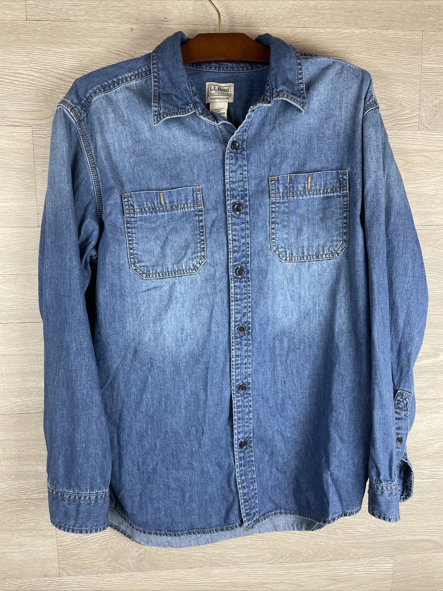 Mens Denim Button Down Large Traditional Fit Shirt