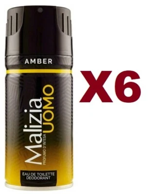 6 MALIZIA UOMO AMBER GOLD EAU DE TOILETTE DEODORANTE 150ML PROFUMO D'INTESA DEO