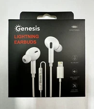 Brand New Genesis lightning wired earbuds w/inline mic, volume and playback