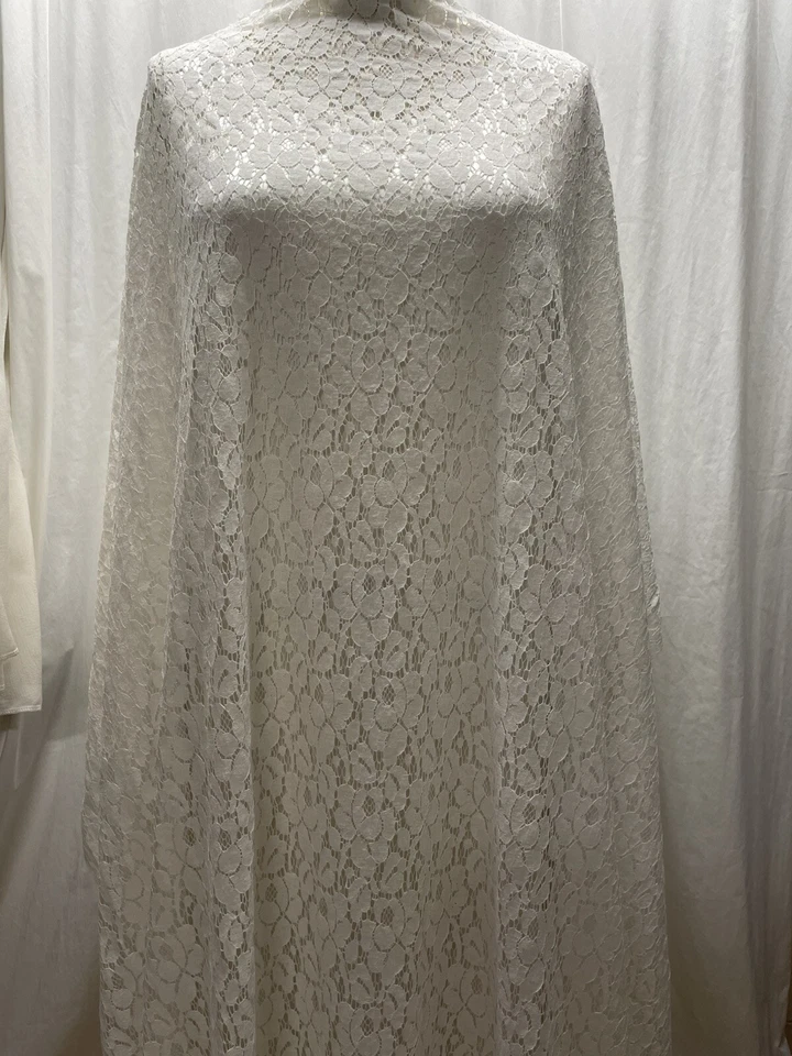 Elegant White Cotton /Rayon W/ Intricate Floral Design Lace Fabric By The Yd 60" - Image 4 of 4