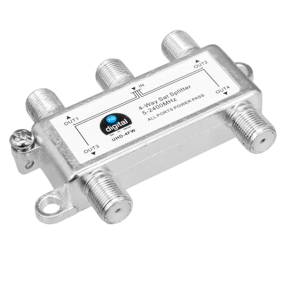 SAT Verteiler 4-fach Splitter 5-2400MHz 4-Wege HD Erdungsklemme DVB-T tauglich - Bild 2 von 4