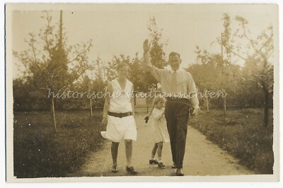 Mother & Father with Child - Girl with Braids - Family Fashion - Vintage Photo 1930s
