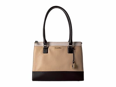New Calvin Klein Women's Modena Colorblock Leather Tote Neutral Combo