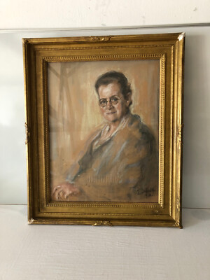Portrait Pastellmalerei von E. Sebald 1938 im Rahmen mit Scheibe, ca. 71x88cm