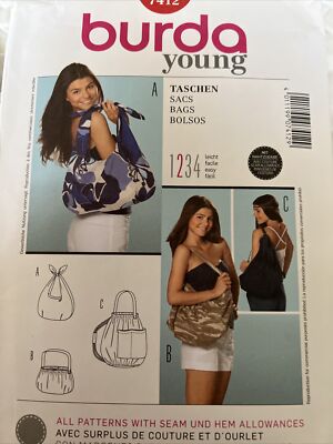 Burda Young Pattern 7412 Sachel Tote Bag Sling Bag Uncut
