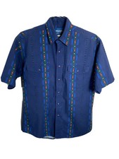 Vintage Wrangler Western Shirts Snap Pearl Button Up Native Print Aztec Blue XL