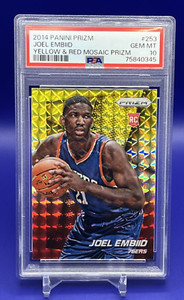 JOEL EMBIID ROOKIE 2014 PANINI PRIZM 253 YELLOW & RED MOSAIC PRIZM PSA 10 💎🔥