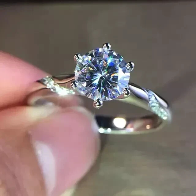 2.20Ct Round Moissanite Solitaire Engagement Ring 14K White Gold Plated