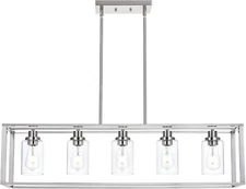 5 Light Industrial Modern Dining Room Chandelier in Brushed Nickel Finish with C