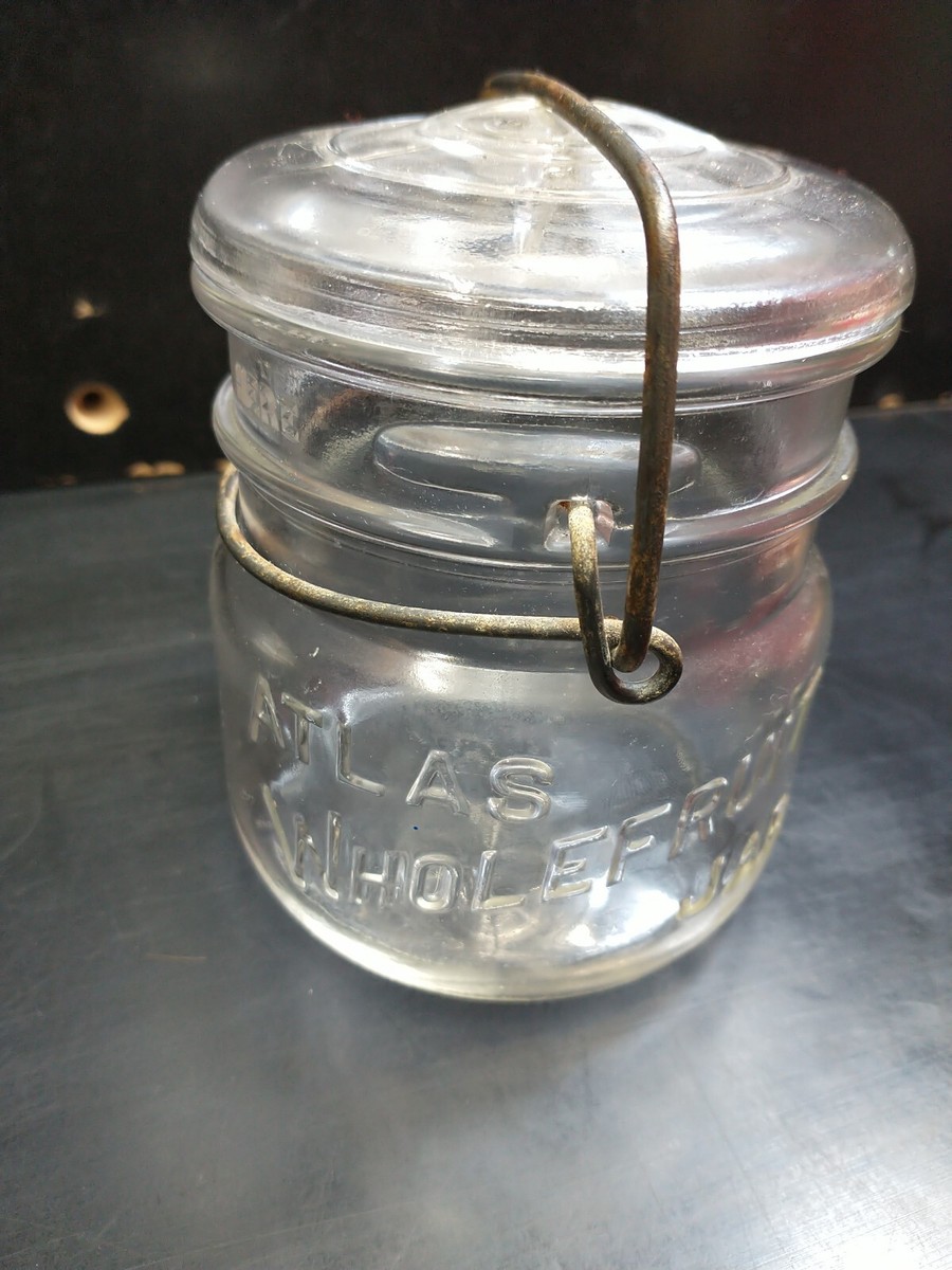 Vintage Atlas Whole Fruit Pint Mason Jar & Lid w/ wire bail clear