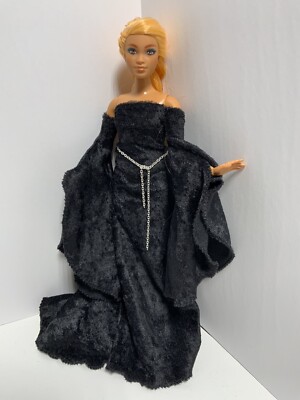 Black Panne Velvet Medieval Style Gown Set For Your 11.5  Curvy Fashion Doll