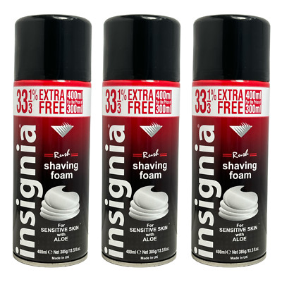 Insignia Rush Shaving Cream For Sensitive Skin with Aloe 400ml/13.5oz. LOT OF 3