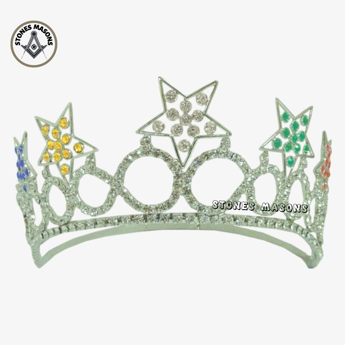 Freemason Masonic 5 STARS OES SILVER TONE Rhinestones O.E.S Adjustable CROWN Amazon.com: Masonic OES Grand Matron SILVER Rhinestones  main image 3
