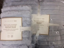 Pottery Barn Teen Twin Channel Cloud Faux Fur Quilt & Sham NWT Sky Blue