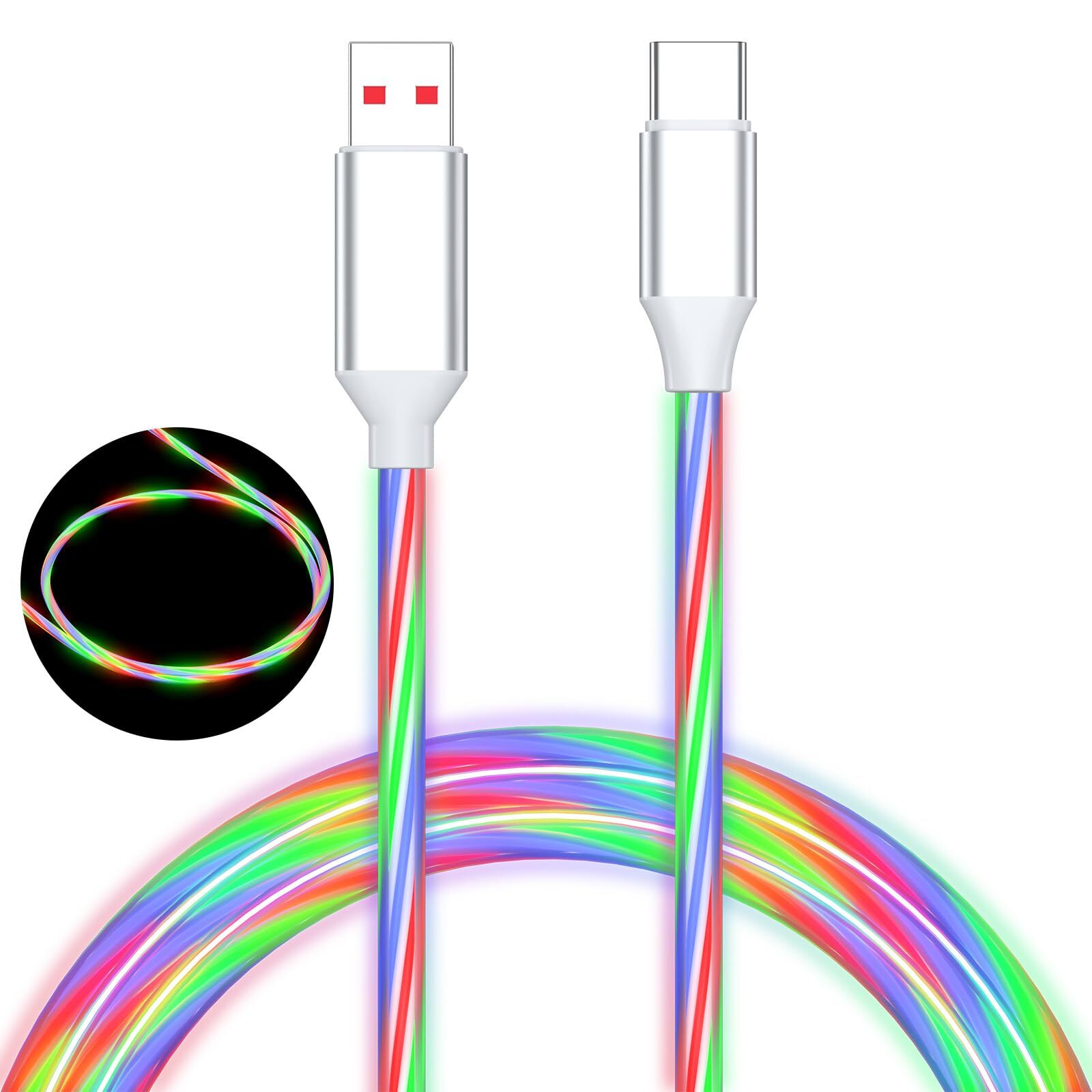 USB C Charging Cable 1M/3.3FT LED Glowing Light USB Type C Cable for OnePlus ...