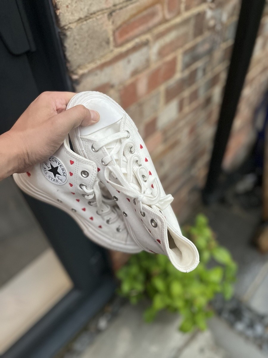 Converse Embroidered Hearts Platform Uk Size USA Vgc Lift White Egret