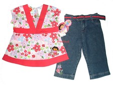 DORA THE EXPLORER SPRING FLORAL DENIM CAPRI SET GIRLS SZ 6