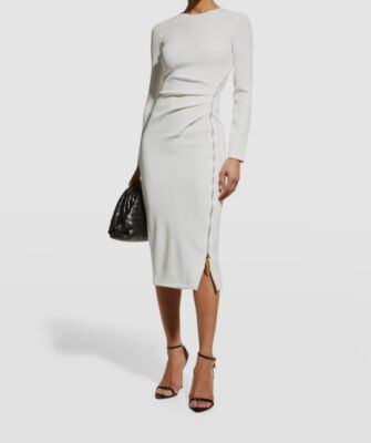 $1278 Roberto Cavalli Women's White Side-Zip Pleated MIDI Dress Size 48